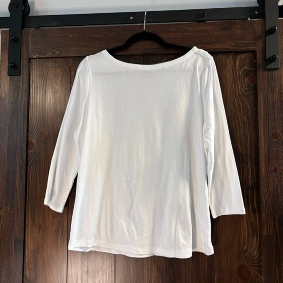 Charter Club Petite Large White Pima Cotton Button-Shoulder 3/4 Sleeve Top NWT - Picture 5 of 6